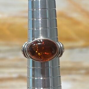 Elegant Silver and Amber Ring